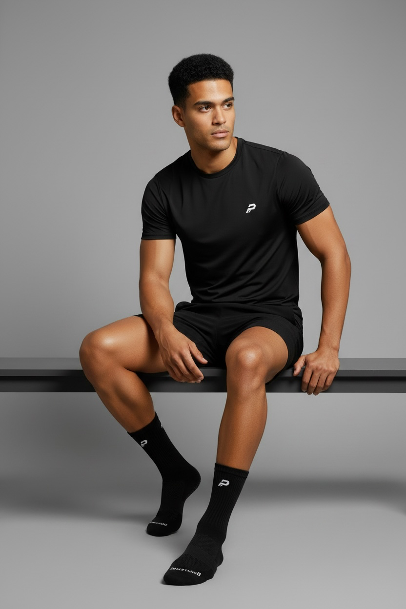 PROLETHIC Hybrid Performance Grip Socks, Schwarz/Weiß – Seitenansicht