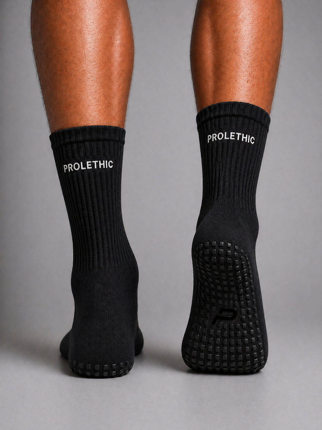 PROLETHIC Hybrid Performance Grip Socks, Schwarz/Weiß – Rückansicht